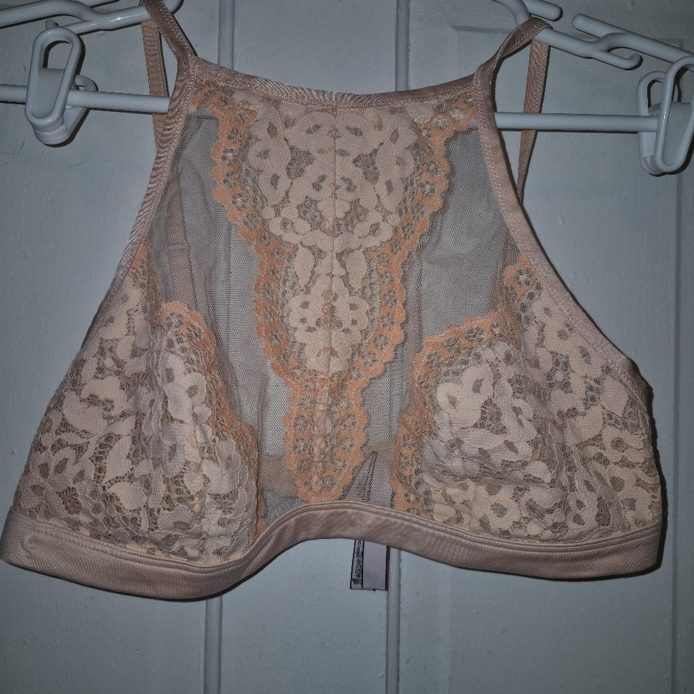 Nwot Victorias Secret Body Sexy High Neck Mesh & Floral Lace Bralette Large - Picture 2 of 4